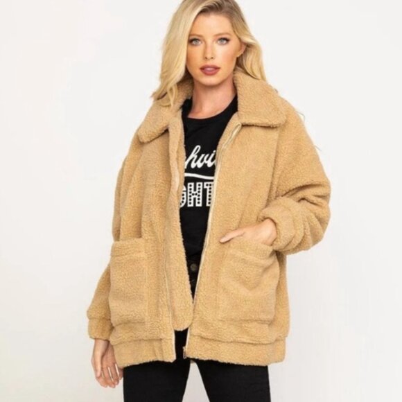 Show Me Your MuMu Jackets & Blazers - Show Me Your Mumu Cordelia Teddy Jacket, Butterscotch - Size XL